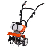 VEVOR Tiller Cultivator Gas Powered, 43CC 2-Stroke Garden Cultivator, Tiller with 4 Steel Adjustable Front Tines for Lawn, Garden and Field Soil Cultivation - Low Angle