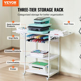 VEVOR Heat Press Table 3Tier Movable Heat Press Stand Foldable with Wheels White - Front View