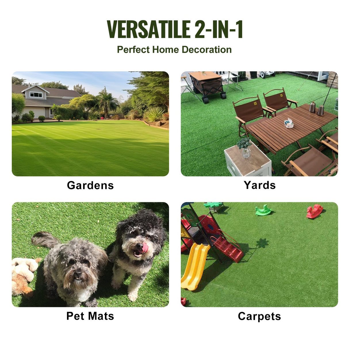 VEVOR Artifical Grass, 6 x 10 ft Rug Green Turf, 1.38"Fake Door Mat Outdoor Patio Lawn Decoration, Easy to Clean with Drainage Holes, Perfect For