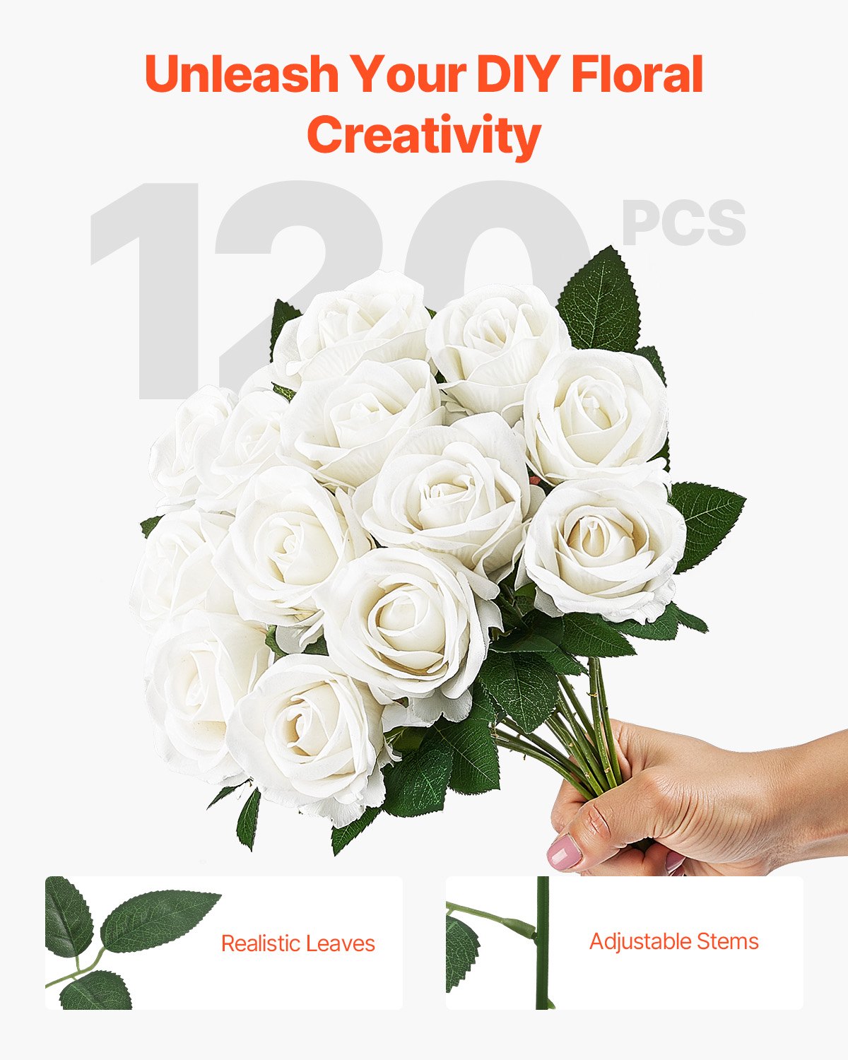 VEVOR 120 Pcs White Roses Artificial Flowers Realistic Bouquet Xmas Home Decor