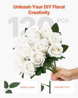 VEVOR 120 Pcs White Roses Artificial Flowers Realistic Bouquet Xmas Home Decor - Top-Down View