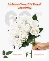 VEVOR 60 Pcs White Rose Artificial Flowers Realistic Bouquet for Xmas Home Decor - Top-Down View