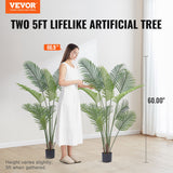VEVOR Artificial Palm Tree, 1.5m Tall Faux Plant, Secure PE Material & Anti-Tip Tilt Protection Low-Maintenance Plant, Lifelike Green Fake Tree for Home Office Warehouse Decor Indoor Outdoor - Front View