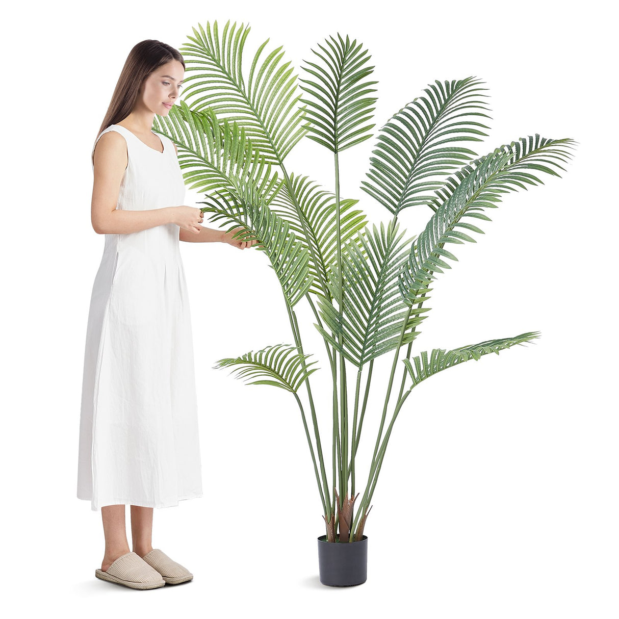 VEVOR Artificial Palm Tree, 1.8mTall Faux Plant, Secure PE Material & Anti-Tip Tilt Protection Low-Maintenance Plant, Lifelike Green Fake Tree for Home Office Warehouse Decor Indoor Outdoor