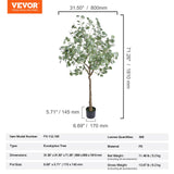 VEVOR Artificial Eucalyptus Tree, 15.2cm Tall Faux Plant, Secure PE Material & Anti-Tip Tilt Protection Low-Maintenance Plant, Lifelike Green Fake Potted Tree for Home Office Decor Indoor Outdoor - Close-Up Angle