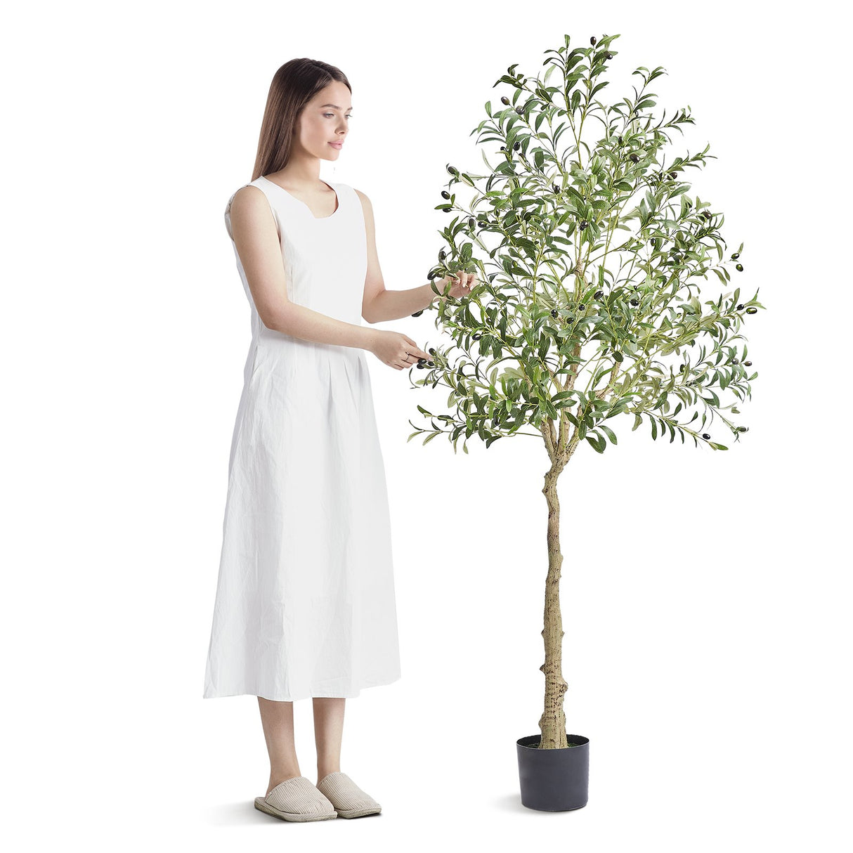 VEVOR Artificial Olive Tree, 15.2cm Tall Faux Plant, Secure PE Material & Anti-Tip Tilt Protection Low-Maintenance Plant, Lifelike Green Fake Potted Tree for Home Office Warehouse Decor Indoor Outdoor