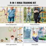 VEVOR Ninja Warrior Obstacle Course for Kids, 2 x 15.24 m Weatherproof Slacklines, 228kg Weight Capacity Monkey Line, Outdoor Playset Equipment, Backyard Toys Training Equipment Set with 12 Obstacles - Front View