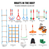 VEVOR Ninja Warrior Obstacle Course for Kids, 2 x 15.24 m Weatherproof Slacklines, 228kg Weight Capacity Monkey Line, Outdoor Playset Equipment, Backyard Toys Training Equipment Set with 12 Obstacles - Rear View