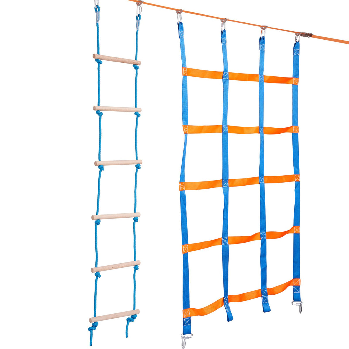 VEVOR Ninja Warrior Obstacle Course for Kids, 2 x 15.24 m Weatherproof Slacklines, 228kg Weight Capacity Monkey Line, Outdoor Playset Equipment, Backyard Toys Training Equipment Set with 12 Obstacles