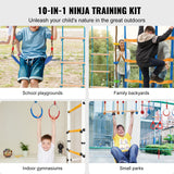 VEVOR Ninja Warrior Obstacle Course for Kids, 2 x 18.3 m Weatherproof Slacklines, 500lbs Weight Capacity Monkey Line, Outdoor Playset Equipment, Backyard Toys Training Equipment Set with 14 Obstacles - Front View