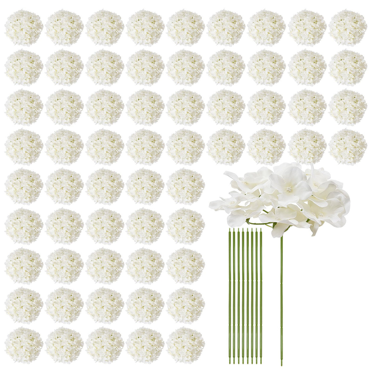 VEVOR Artificial Flowers, 105 pcs Real Looking White Silk Fake Hydrangea Bulk, White Faux Bridal Shower with Stems for DIY Wedding Bouquets, Home Centerpieces Arrangements, Party Tables Decorations