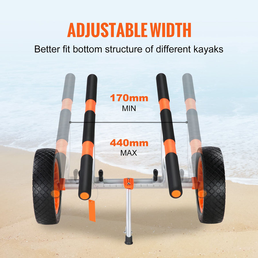 Adjustable Kayak Cart Canoe Boat Carrier 450lbs Load with 12'' Solid Tires