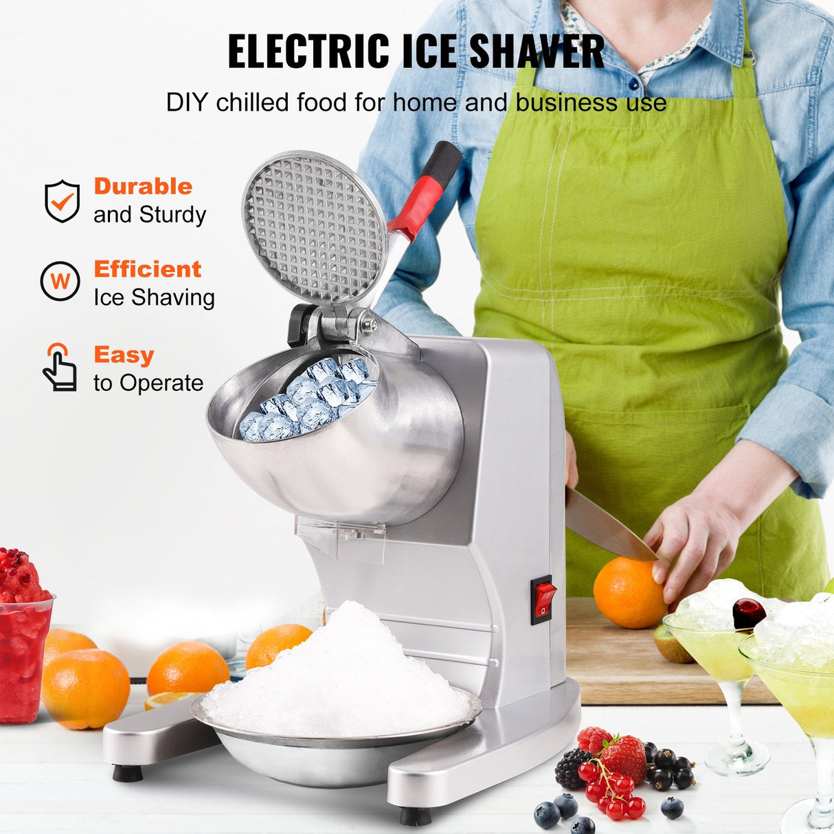 VEVOR Ice Crushers Machine, 220lbs Per Hour Electric Snow Cone Maker with 4 Blades, 300W Electric Ice Crusher with Cover and Bowl for Home and