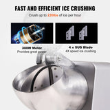 VEVOR Ice Crushers Machine, 220lbs Per Hour Electric Snow Cone Maker with 4 Blades, 300W Electric Ice Crusher with Cover and Bowl for Home and Commercial Use, Silver - Side View