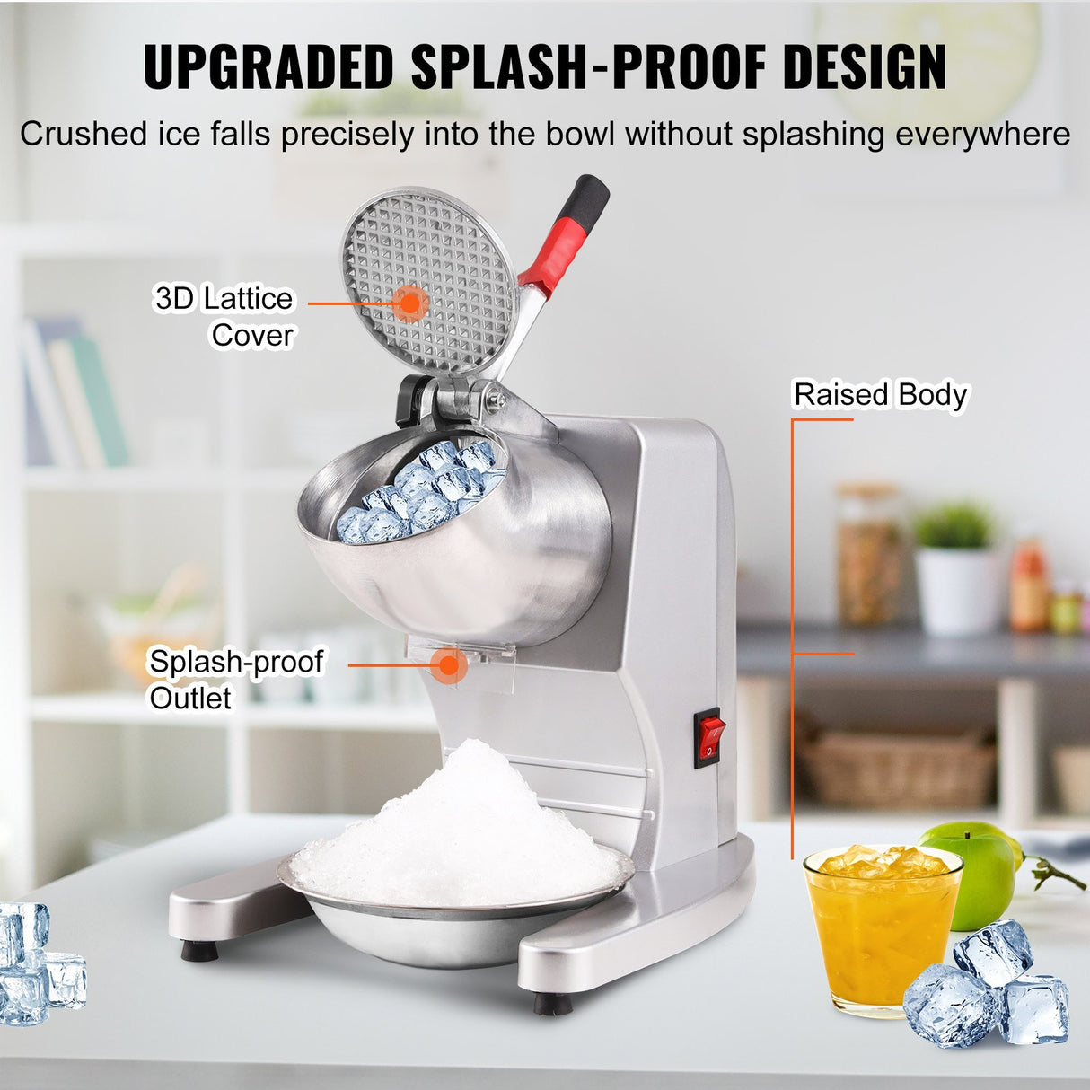 VEVOR Ice Crushers Machine, 220lbs Per Hour Electric Snow Cone Maker with 4 Blades, 300W Electric Ice Crusher with Cover and Bowl for Home and
