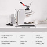 VEVOR Ice Crushers Machine, 220lbs Per Hour Electric Snow Cone Maker with 4 Blades, 300W Electric Ice Crusher with Cover and Bowl for Home and Commercial Use, Silver - Close-Up Angle