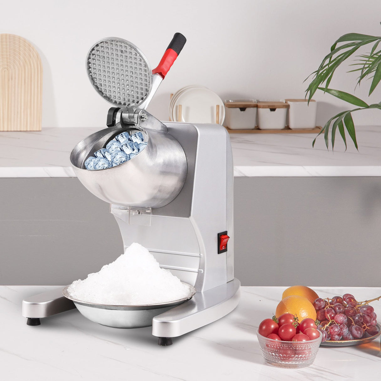 VEVOR Ice Crushers Machine, 220lbs Per Hour Electric Snow Cone Maker with 4 Blades, 300W Electric Ice Crusher with Cover and Bowl for Home and