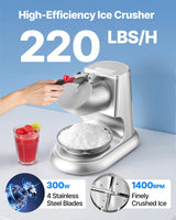 VEVOR Commercial Ice Crusher 100KG/H Electric Snow Cone Maker Shaved Ice Silver - Front View