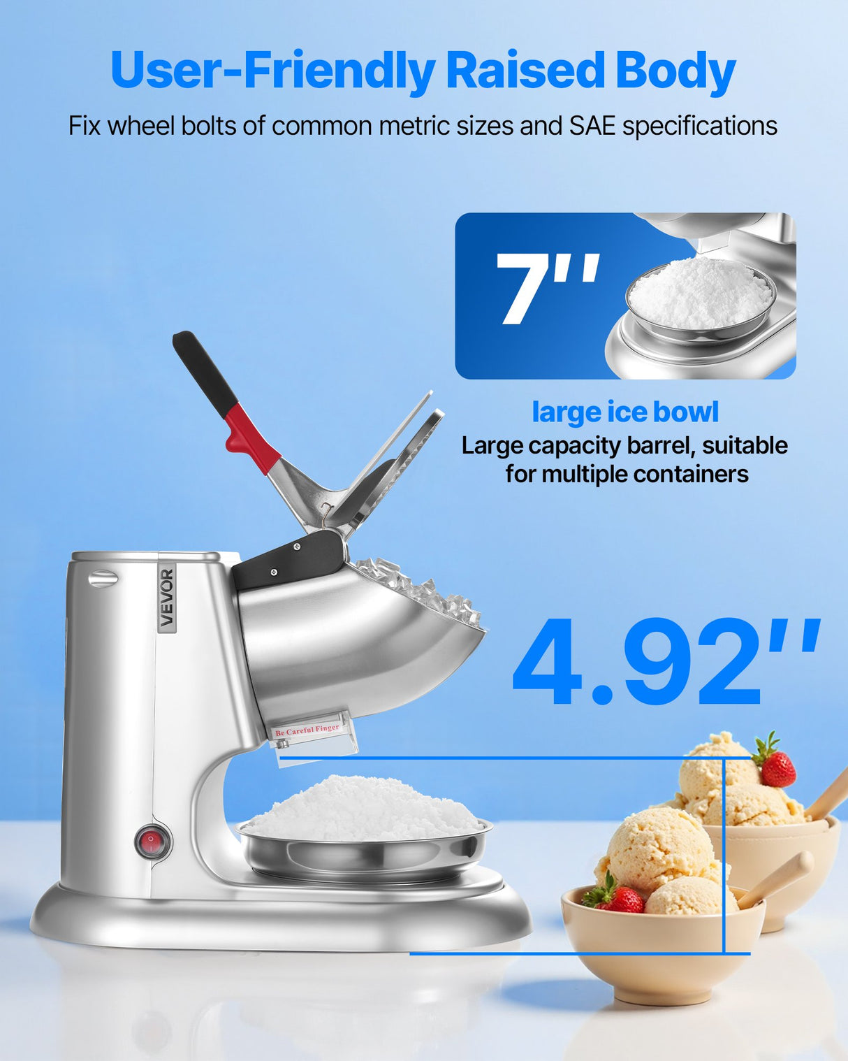 VEVOR Commercial Ice Crusher 100KG/H Electric Snow Cone Maker Shaved Ice Silver