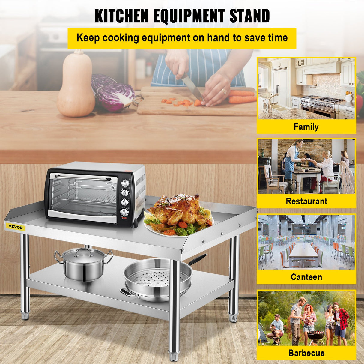 VEVOR Stainless Steel Equipment Grill Stand, 122 x 76 x 61cm Stainless Table, Grill Stand Table with Adjustable Storage Undershelf, Equipment Stand