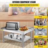 VEVOR Stainless Steel Equipment Grill Stand, 122 x 76 x 61cm Stainless Table, Grill Stand Table with Adjustable Storage Undershelf, Equipment Stand Grill Table for Hotel, Home, Restaurant Kitchen - Front View