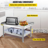 VEVOR Stainless Steel Equipment Grill Stand, 122 x 76 x 61cm Stainless Table, Grill Stand Table with Adjustable Storage Undershelf, Equipment Stand Grill Table for Hotel, Home, Restaurant Kitchen - Top-Down View