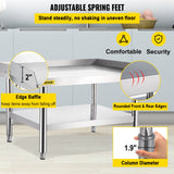 VEVOR Stainless Steel Equipment Grill Stand, 122 x 76 x 61cm Stainless Table, Grill Stand Table with Adjustable Storage Undershelf, Equipment Stand Grill Table for Hotel, Home, Restaurant Kitchen - 45-Degree Angle