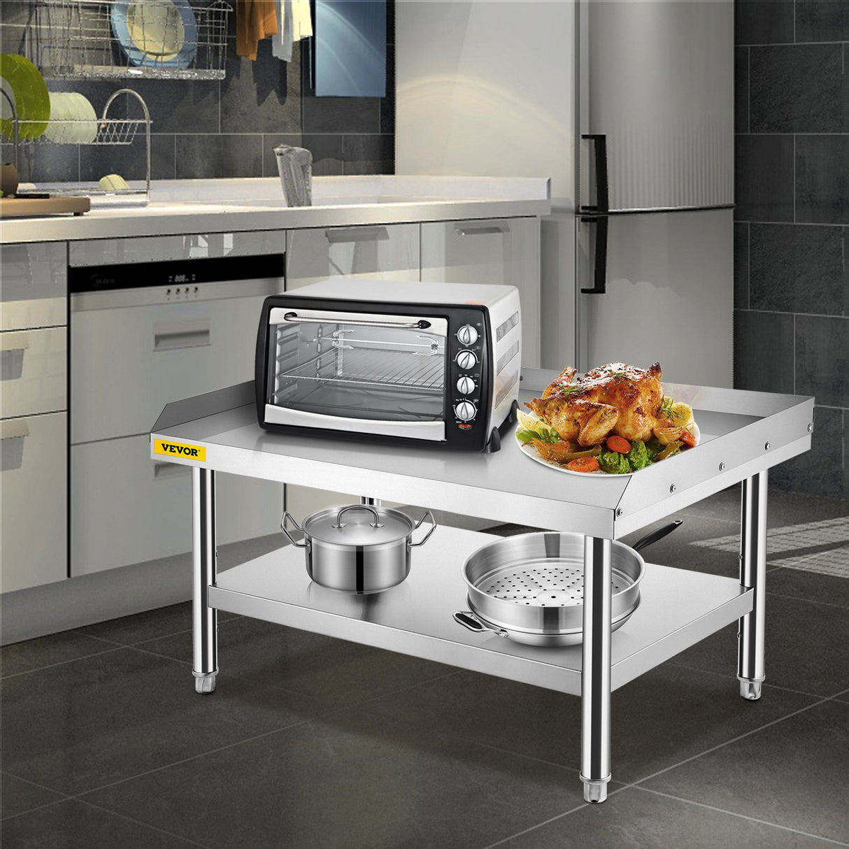 VEVOR Stainless Steel Equipment Grill Stand, 122 x 76 x 61cm Stainless Table, Grill Stand Table with Adjustable Storage Undershelf, Equipment Stand