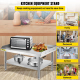 VEVOR Stainless Steel Equipment Grill Stand, 152x76x61 cm Stainless Table, Grill Stand Table with Adjustable Storage Undershelf, Equipment Stand Grill