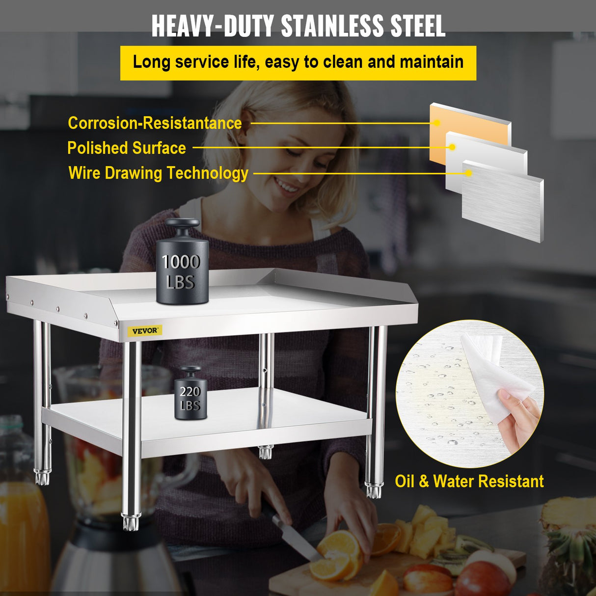 VEVOR Stainless Steel Equipment Grill Stand, 152x76x61 cm Stainless Table, Grill Stand Table with Adjustable Storage Undershelf, Equipment Stand Grill