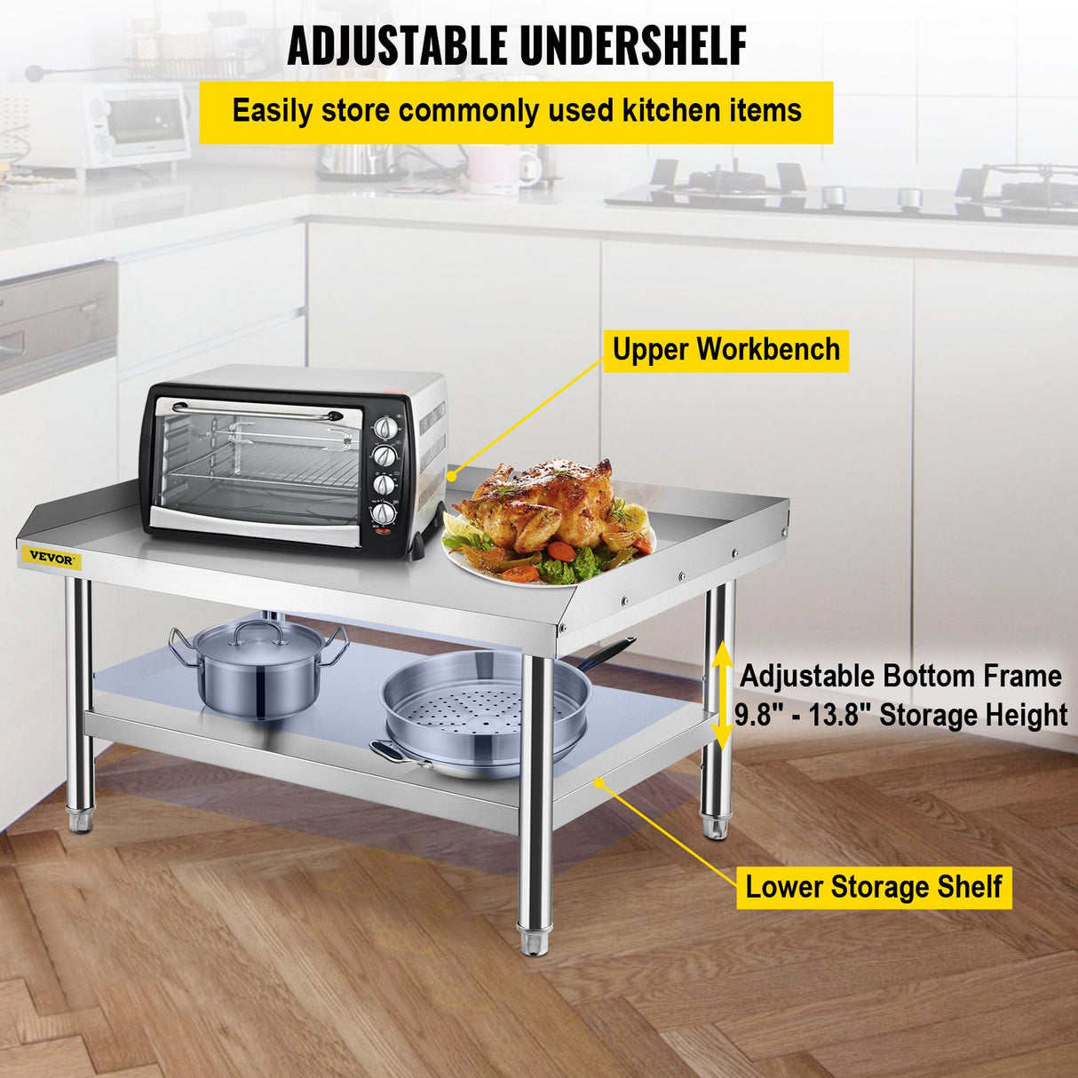 VEVOR Stainless Steel Equipment Grill Stand, 152x76x61 cm Stainless Table, Grill Stand Table with Adjustable Storage Undershelf, Equipment Stand Grill