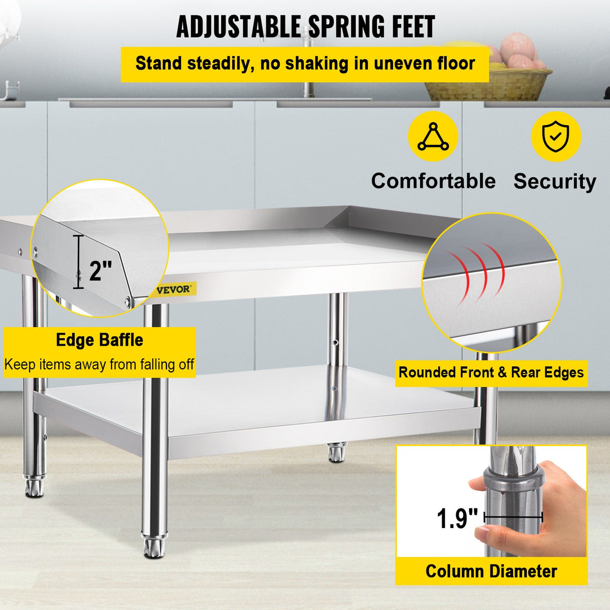 VEVOR Stainless Steel Equipment Grill Stand, 152x76x61 cm Stainless Table, Grill Stand Table with Adjustable Storage Undershelf, Equipment Stand Grill