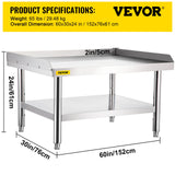 VEVOR Stainless Steel Equipment Grill Stand, 152x76x61 cm Stainless Table, Grill Stand Table with Adjustable Storage Undershelf, Equipment Stand Grill