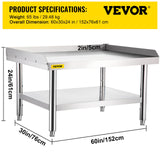 VEVOR Stainless Steel Equipment Grill Stand, 152x76x61 cm Stainless Table, Grill Stand Table with Adjustable Storage Undershelf, Equipment Stand Grill Table for Hotel, Home, Restaurant Kitchen - Rear View