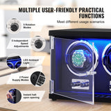VEVOR Watch Winder, Dual Watch Winder for Men's and Women's Automatic Watch, with 2 Super Quiet Japanese Mabuchi Motors, Blue LED Light and Adapter, High-Density Board Shell and Black PU - 45-Degree Angle