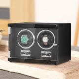 VEVOR Watch Winder, Dual Watch Winder for Men's and Women's Automatic Watch, with 2 Super Quiet Japanese Mabuchi Motors, Blue LED Light and Adapter, High-Density Board Shell and Black PU - Low Angle