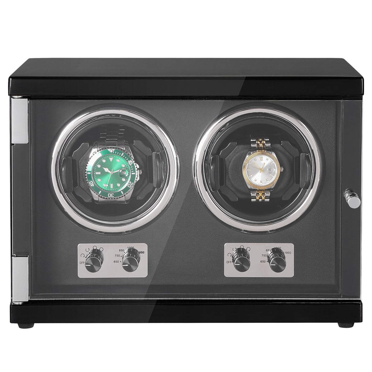 VEVOR Watch Winder, Dual Watch Winder for Men's and Women's Automatic Watch, with 2 Super Quiet Japanese Mabuchi Motors, Blue LED Light and Adapter, High-Density Board Shell and Black PU
