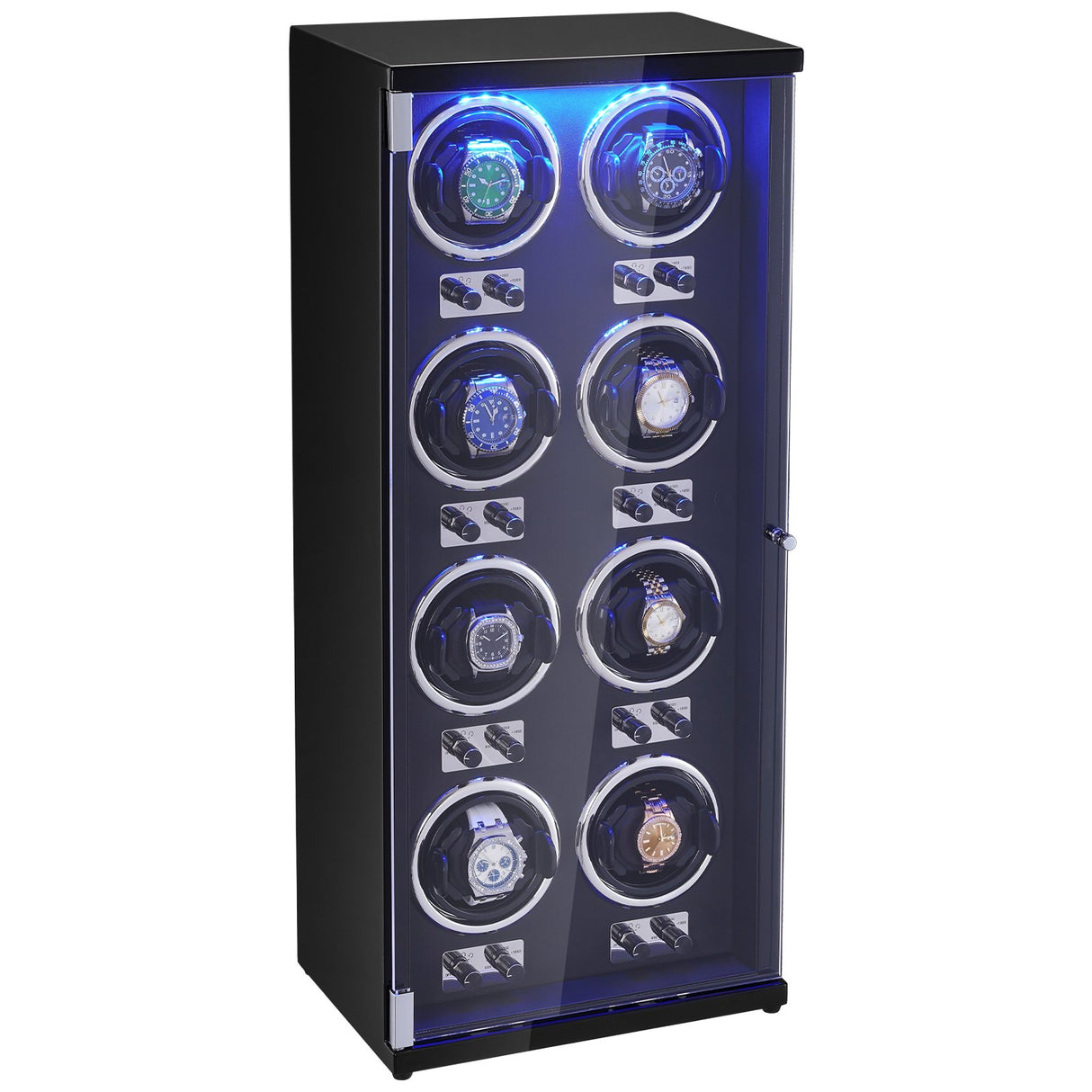 VEVOR Watch Winder, Watch Winder for 8 Men's and Women's Automatic Watches, with 8 Super Quiet Japanese Mabuchi Motors, Blue LED Light and Adapter,