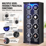 VEVOR Watch Winder, Watch Winder for 8 Men's and Women's Automatic Watches, with 8 Super Quiet Japanese Mabuchi Motors, Blue LED Light and Adapter, High-Density Board Shell and Black PU - 45-Degree Angle