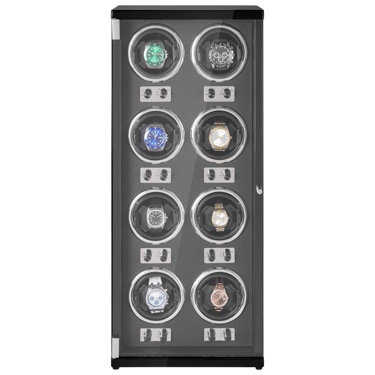 VEVOR Watch Winder, Watch Winder for 8 Men's and Women's Automatic Watches, with 8 Super Quiet Japanese Mabuchi Motors, Blue LED Light and Adapter, High-Density Board Shell and Black PU