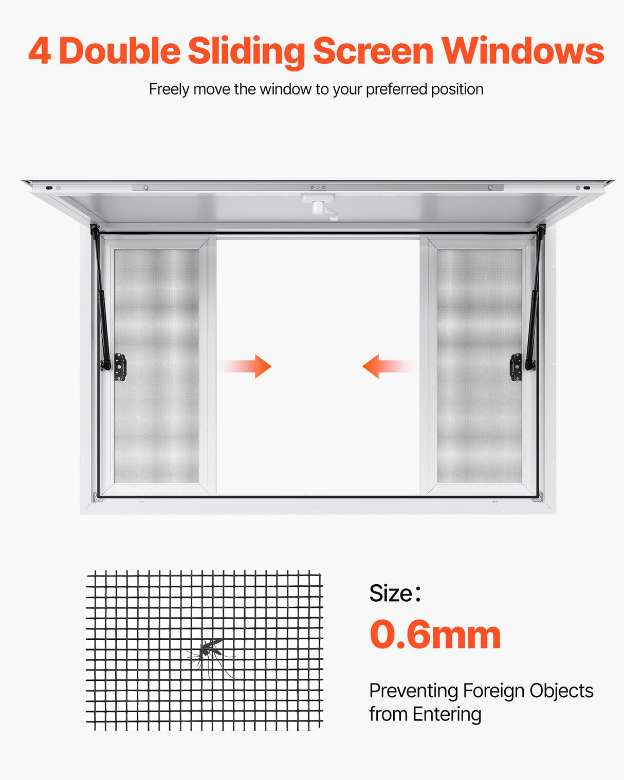 VEVOR Concession Window 1346x838 mm, Aluminum Alloy Service Window for Food Truck, Up to 85 Degrees Stand Serving Window with 4 Sliding Windows, Awning Door, and Drag Hook, for Concession Trailers