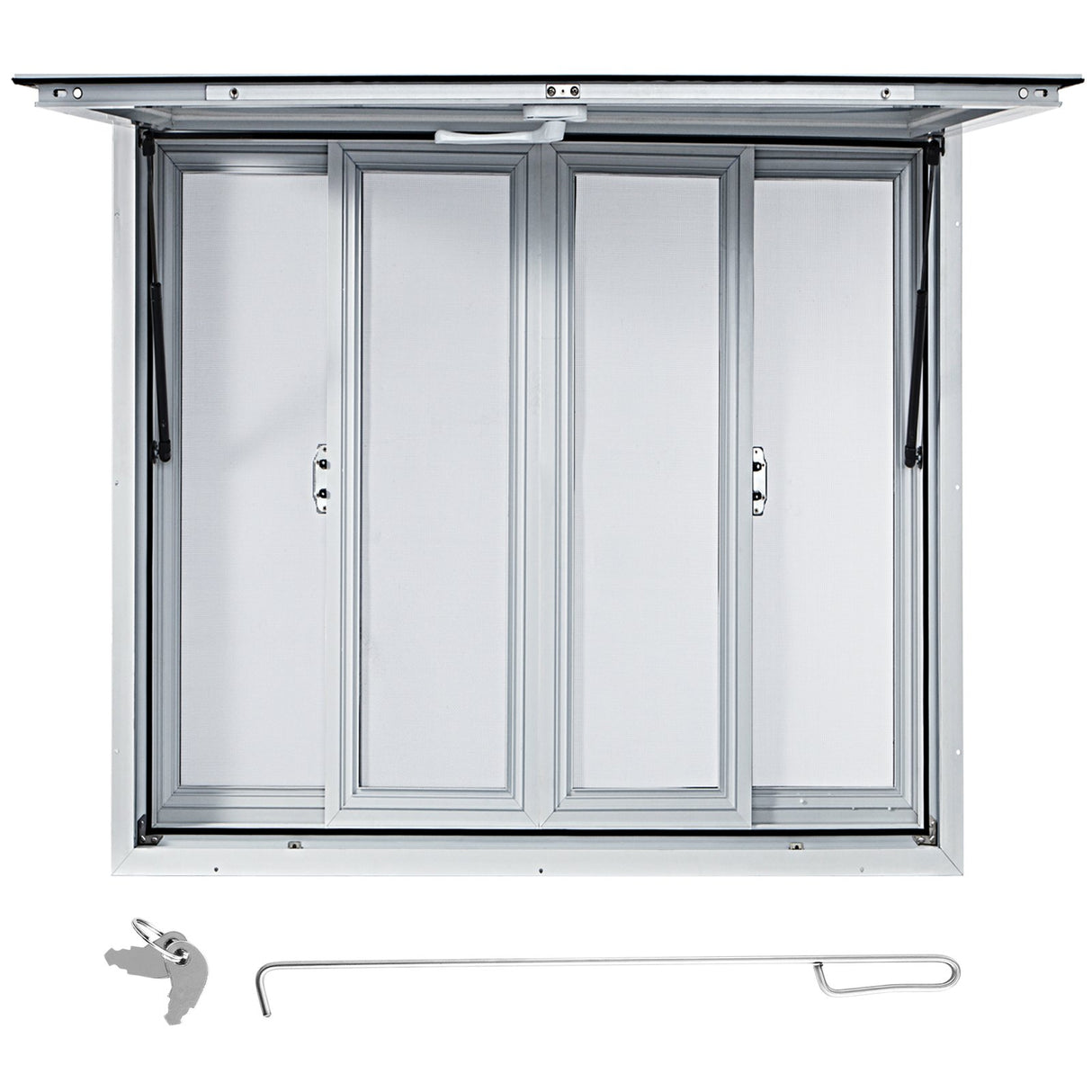 VEVOR Concession Window, 91.4 x 91.4 cm Aluminum Alloy Food Truck Service Window with 4 Horizontal Sliding Screen Windows & Awning Door & Drag Hook,