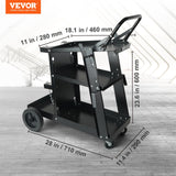 VEVOR Welding Cart, 3-Tier Welder Cart Heavy Duty with 400 Lbs Weight Capacity, 360° Swivel Wheels, Tank Storage Safety Chains, Rolling MIG Welder Cart for TIG, ARC, MMA, Plasma Cutter Welding Machine - Front View