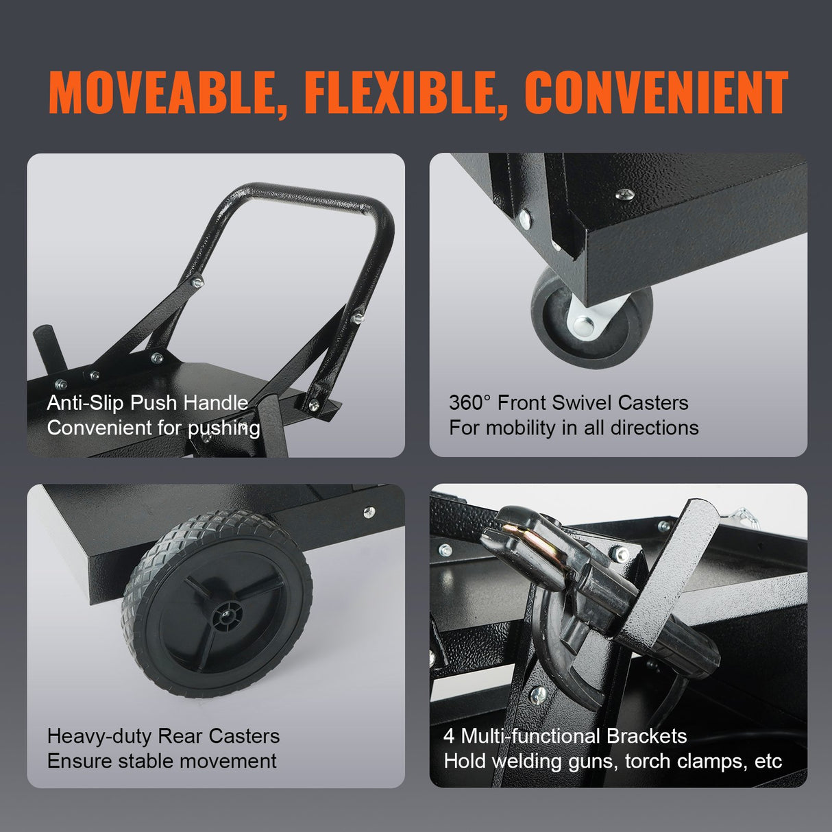 VEVOR Welding Cart, 3-Tier Welder Cart Heavy Duty with 400 Lbs Weight Capacity, 360° Swivel Wheels,