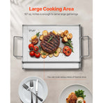 Stainless Steel Griddle, 17x13 inch Universal Flat Top Rectangular Plate, Gas Grill Griddle for BBQ Grill, Teppanyaki, Portable Family Cookware with Handle, for Camping Tailgating Party