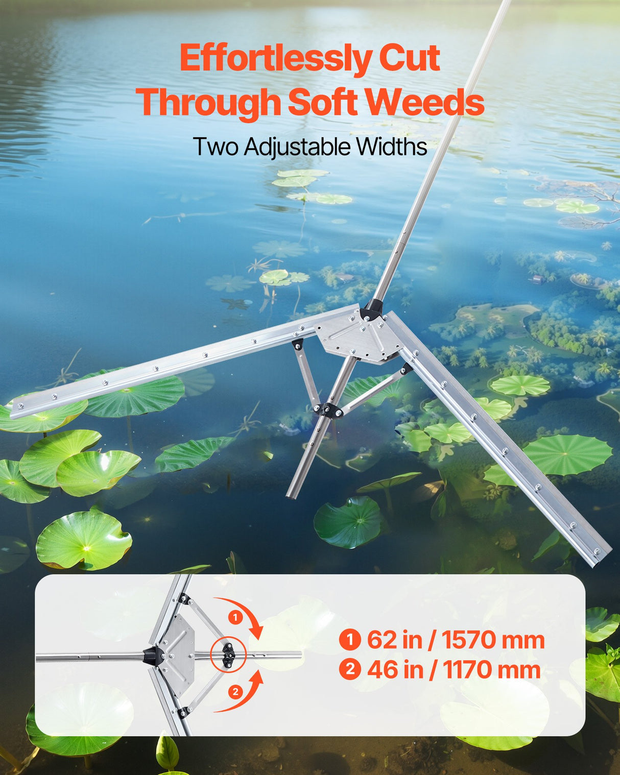 VEVOR Lake Weed Cutter Pond Aquatic Plant Cutting Tool with 1.57 m Max Cut Width