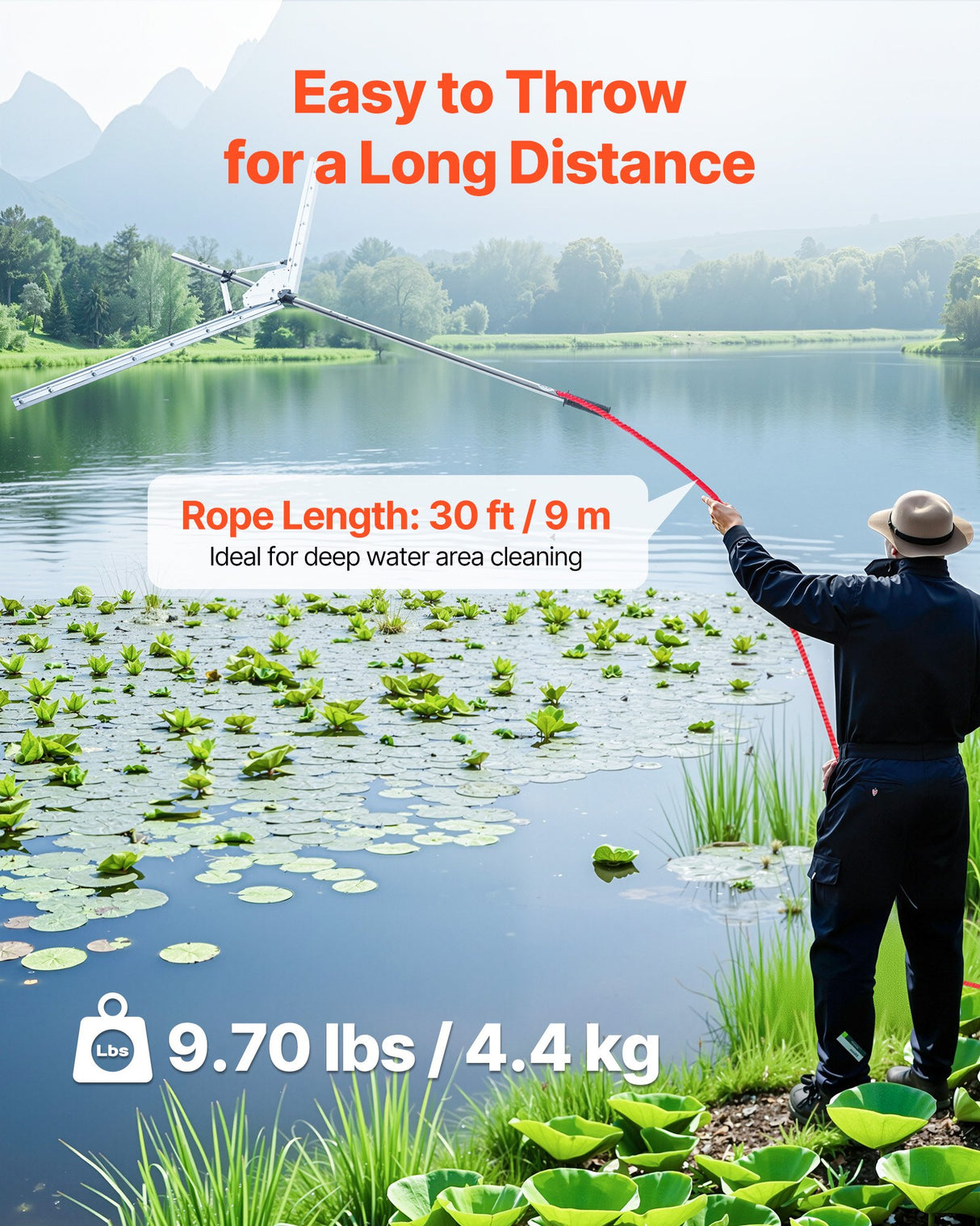 VEVOR Lake Weed Cutter Pond Aquatic Plant Cutting Tool with 1.57 m Max Cut Width
