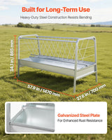 Livestock Hay Feeder, 2 in 1 Grain & Hay Feeder, 300L Capacity, 147 cm Long Goat Pasture Feeding with Deeper Feeding Pan, Heavy Duty Steel Grain Holder for Sheep Sheds, Farms, Horse Barns, Yards - Side View