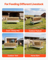 Livestock Hay Feeder, 2 in 1 Grain & Hay Feeder, 300L Capacity, 147 cm Long Goat Pasture Feeding with Deeper Feeding Pan, Heavy Duty Steel Grain Holder for Sheep Sheds, Farms, Horse Barns, Yards
