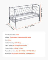 Livestock Hay Feeder, 2 in 1 Grain & Hay Feeder, 300L Capacity, 147 cm Long Goat Pasture Feeding with Deeper Feeding Pan, Heavy Duty Steel Grain Holder for Sheep Sheds, Farms, Horse Barns, Yards